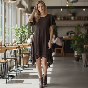 C&V Chelsea Violet Heather Black Knit‎ Asymmetrical Tunic Dress Plus Size XL